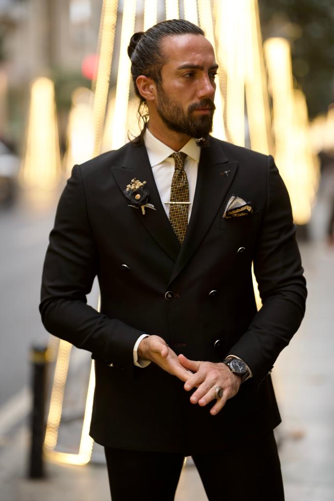 BLACK SLIM-FIT DOUBLE BREASTED SUIT