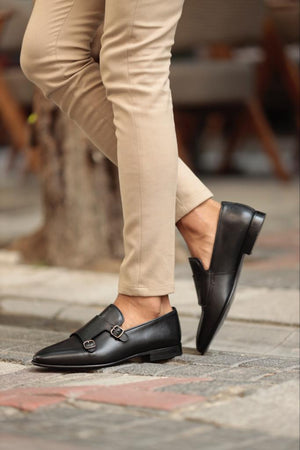 ONYX DOUBLE-BUCKLE LOAFERS