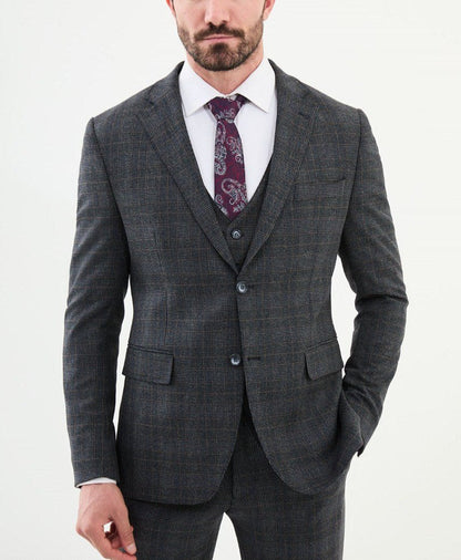 Darkblue Checked Tailored Fit WMS Suit