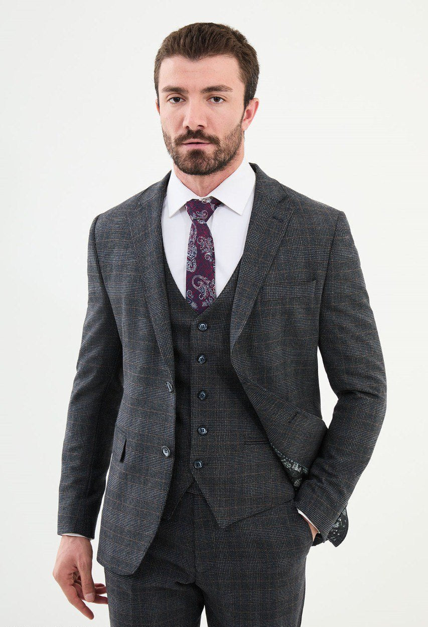 Darkblue Checked Tailored Fit WMS Suit