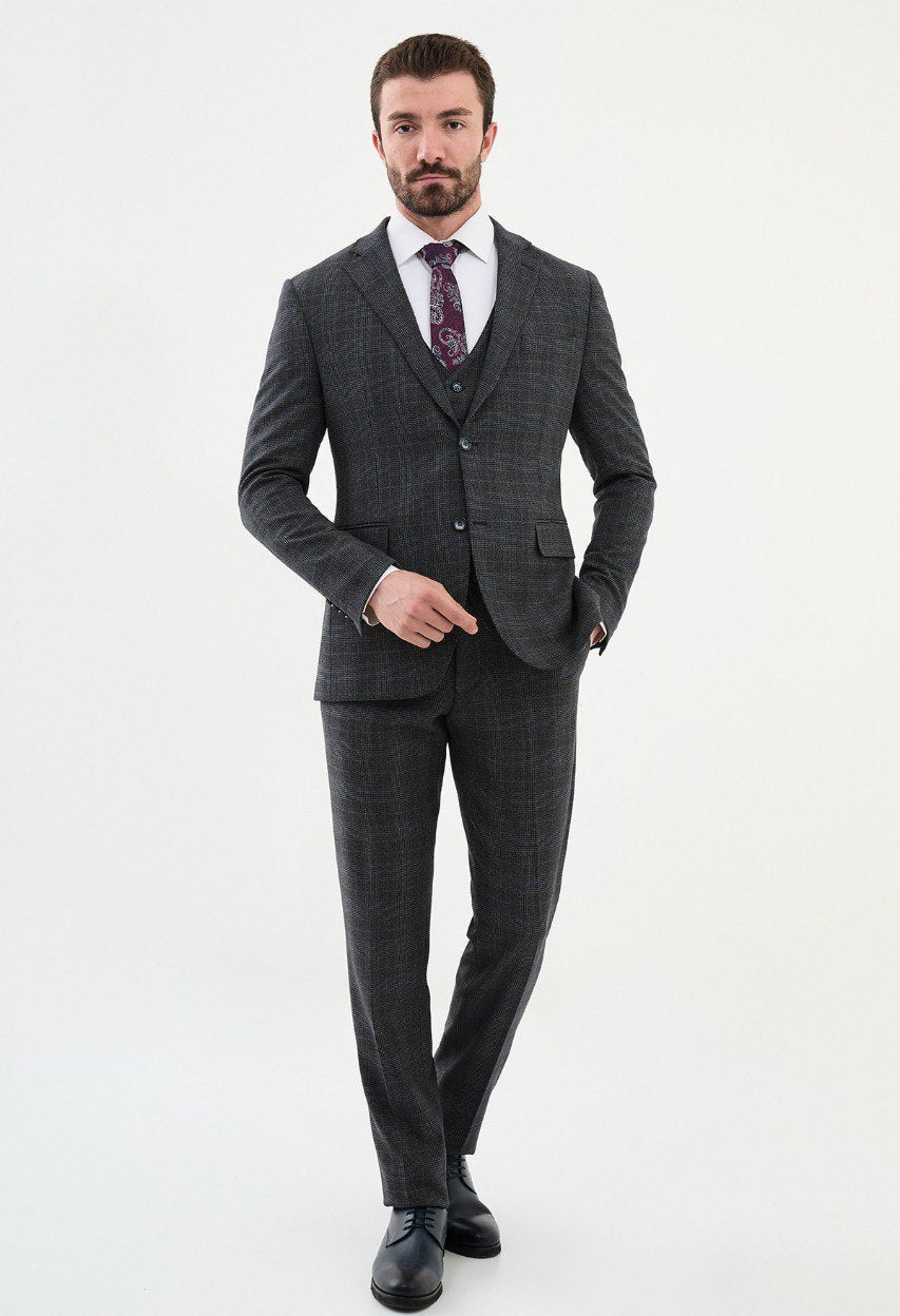 Darkblue Checked Tailored Fit WMS Suit