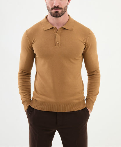 Camel Long Sleeve Polo