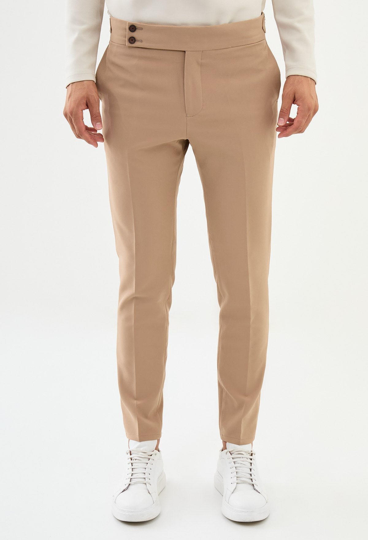 Beige Slim Leg Straight Pants