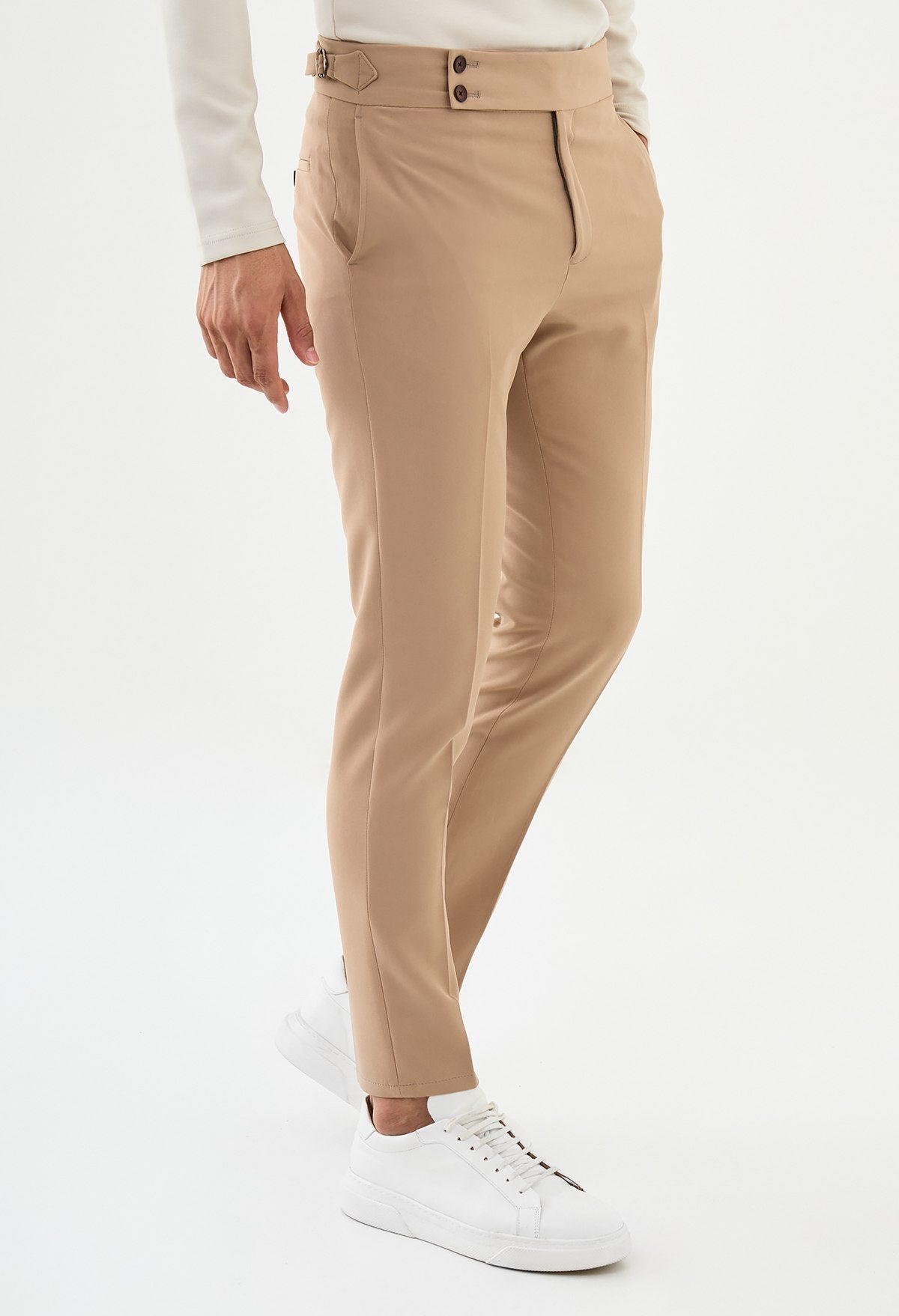 Beige Slim Leg Straight Pants