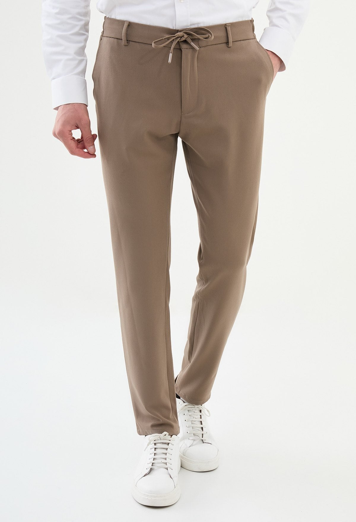 Mid Brown Slim Leg Straight Pants