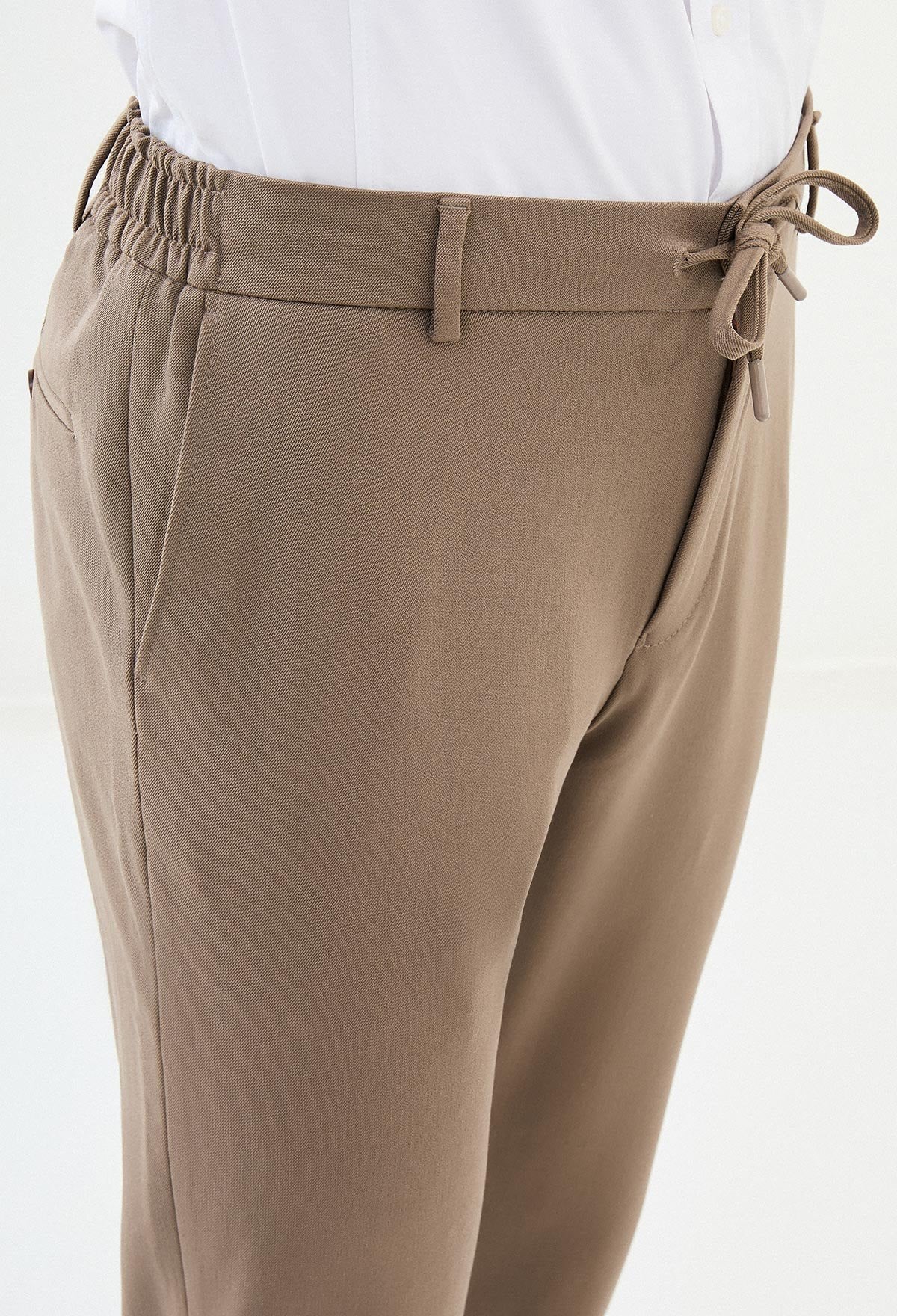 Mid Brown Slim Leg Straight Pants