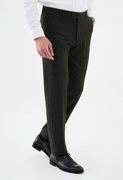 Black Slim Checked Leg Straight Pants