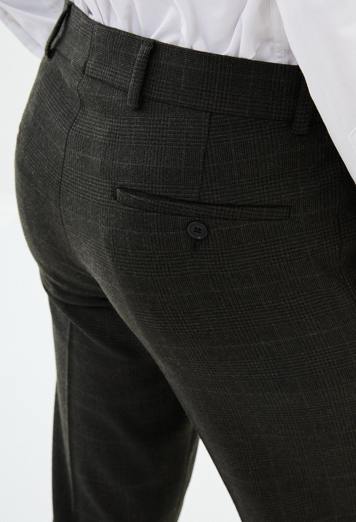 Black Slim Checked Leg Straight Pants