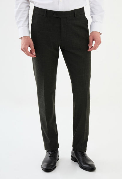 Black Slim Checked Leg Straight Pants