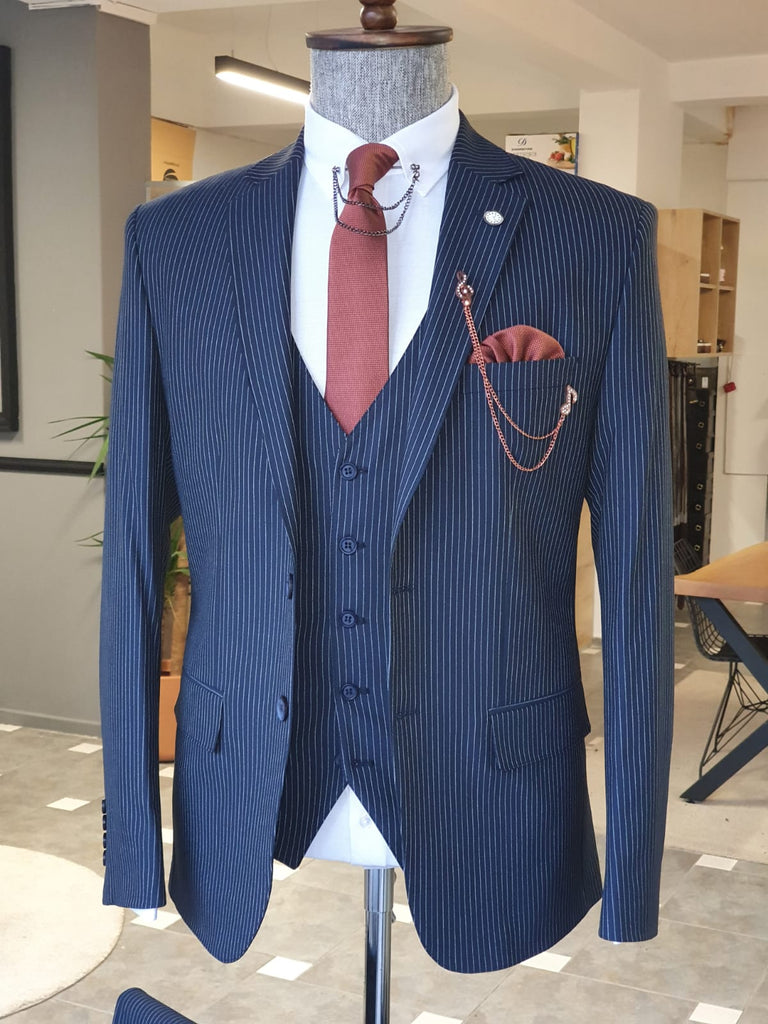 NAVYBLUE SLIM-FIT SPECIAL EDITION* STRIPED BUSINESS VEST SUIT