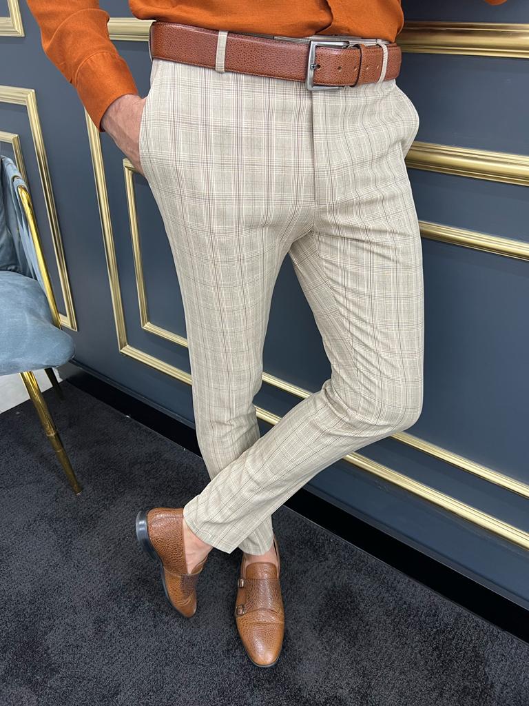 Men's Fashion Plaid Pants beige & Copper 