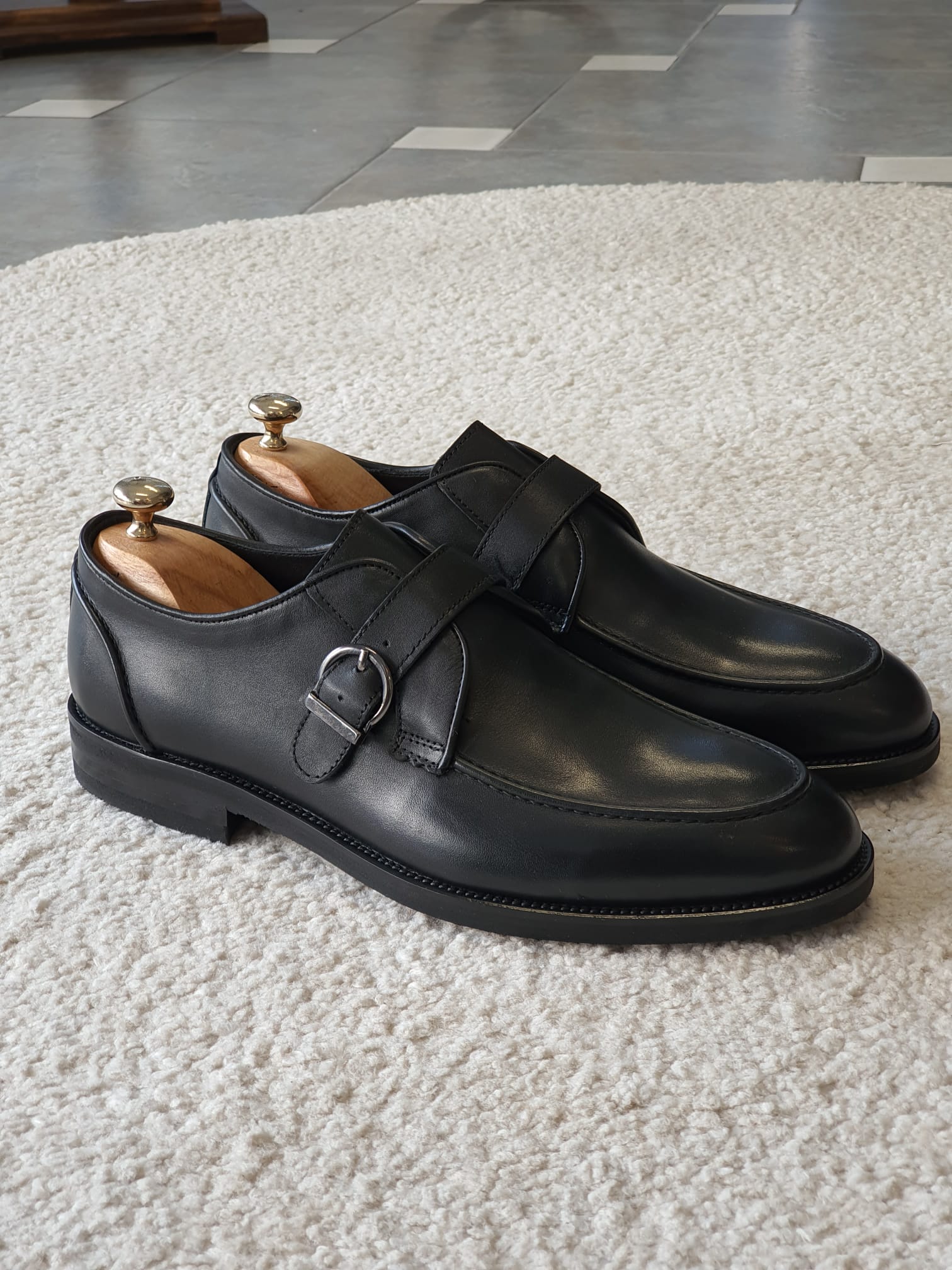 SARDINELLI BLACK SINGLE BUCKLE WITH RUBBER SOLE CLASSIC LEATHER SHOES