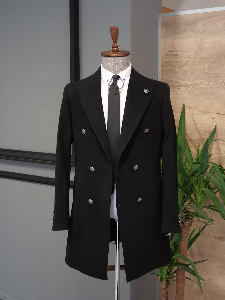BLACK SLIM-FIT SPECIAL EDITION* DOUBLE BREASTED WOOL COAT