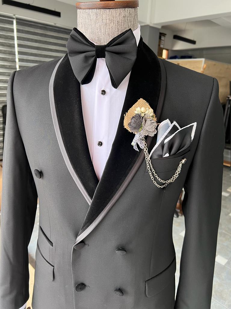 BLACK SLIM-FIT DOUBLE-BREASTED TUXEDO