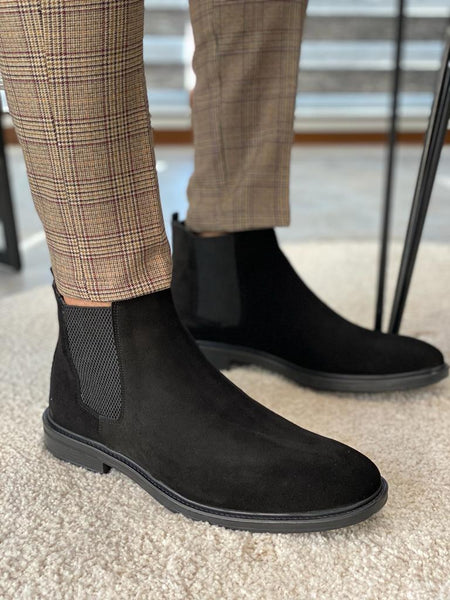 BLACK SUEDE LEATHER GENTLEMEN CHELSEA BOOTS WearManStyle