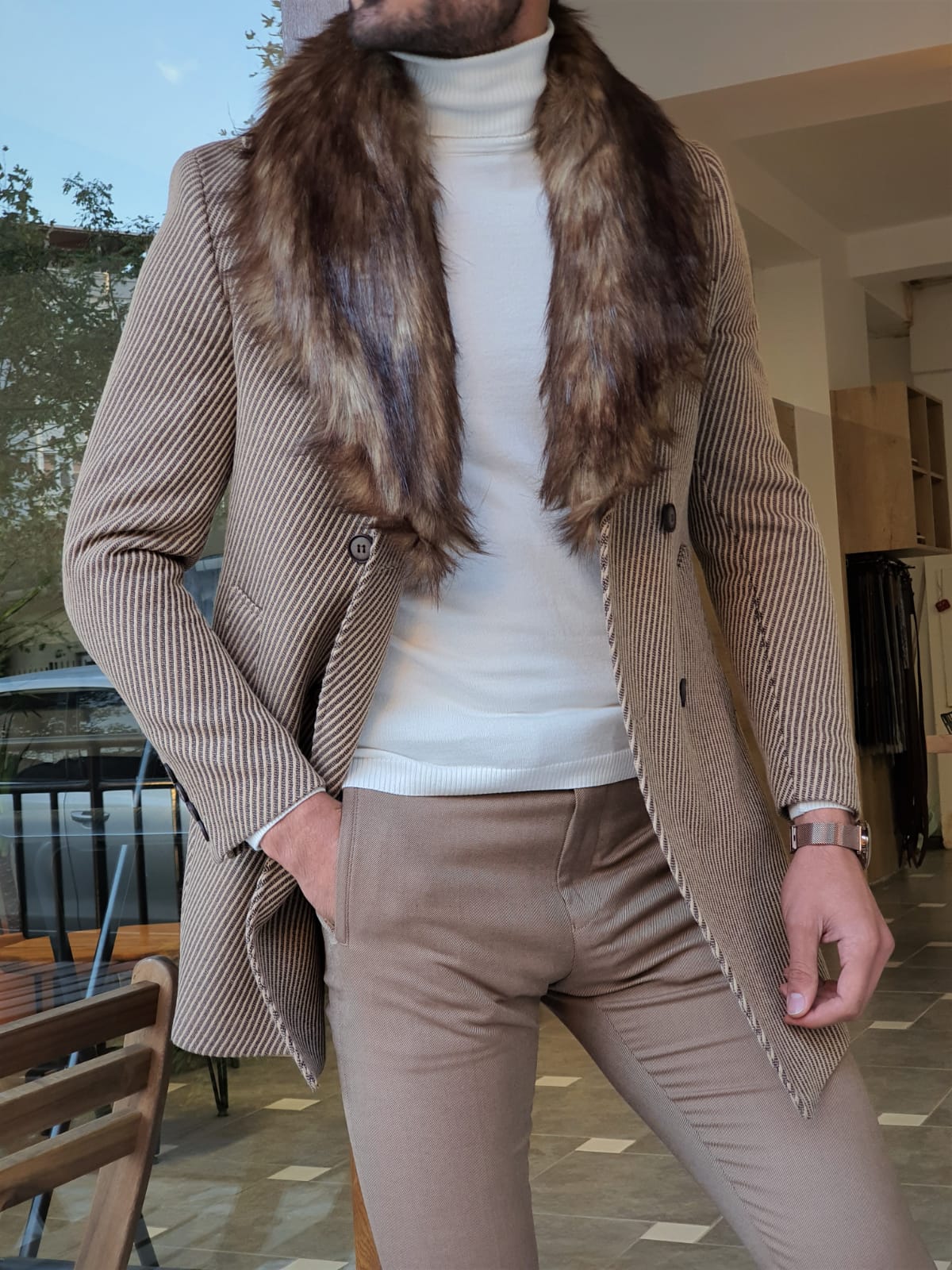 CAMEL SLIM-FIT SPECIAL PRODUCTION* DOUBLE BREASTED WOOL COAT