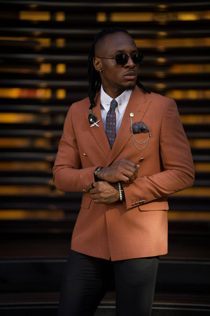 CARAMEL SLIM-FIT DOUBLE-BREASTED BLAZER