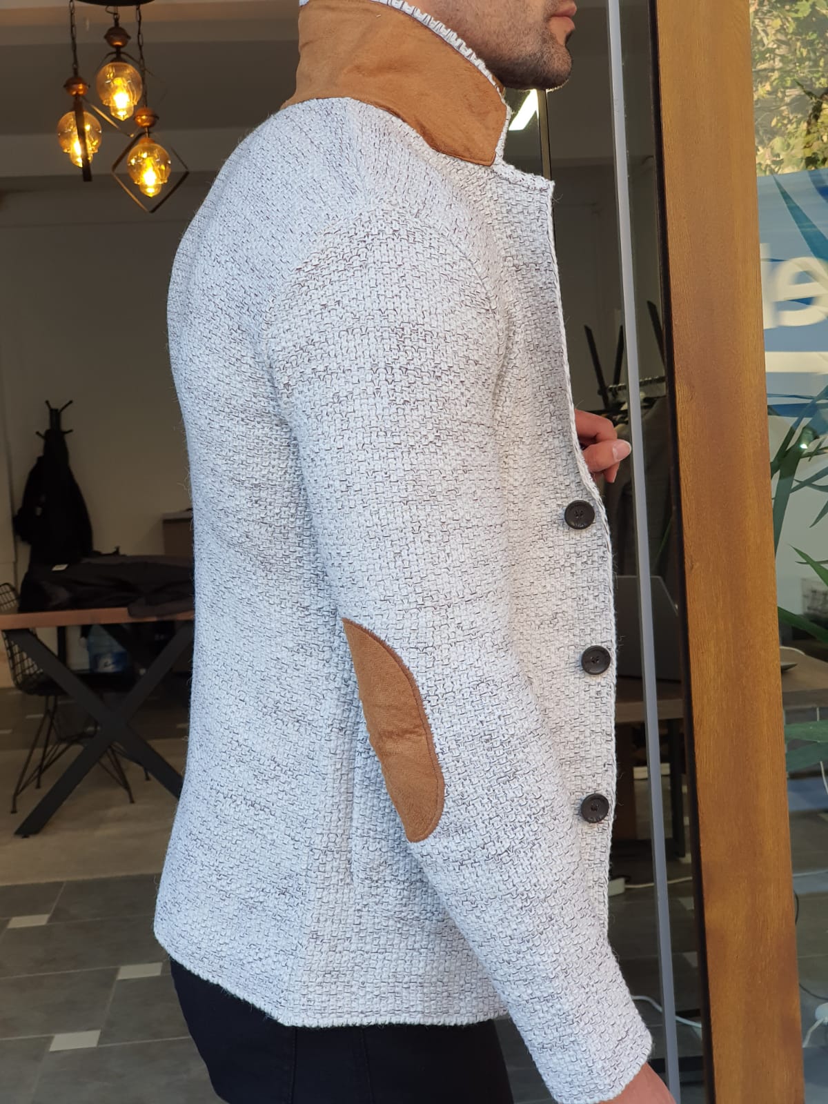 GRAY SLIM-FIT SPECIAL PRODUCTION* BUTTONED KNIT CARDIGAN