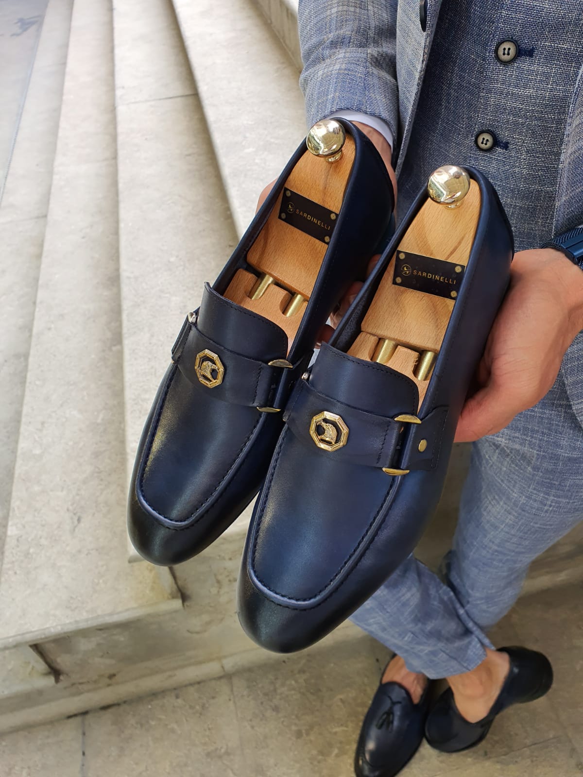 NAVYBLUE SARDINELLI CLASSIC WITH BUCKLE DETAIL LEATHER LOAFER