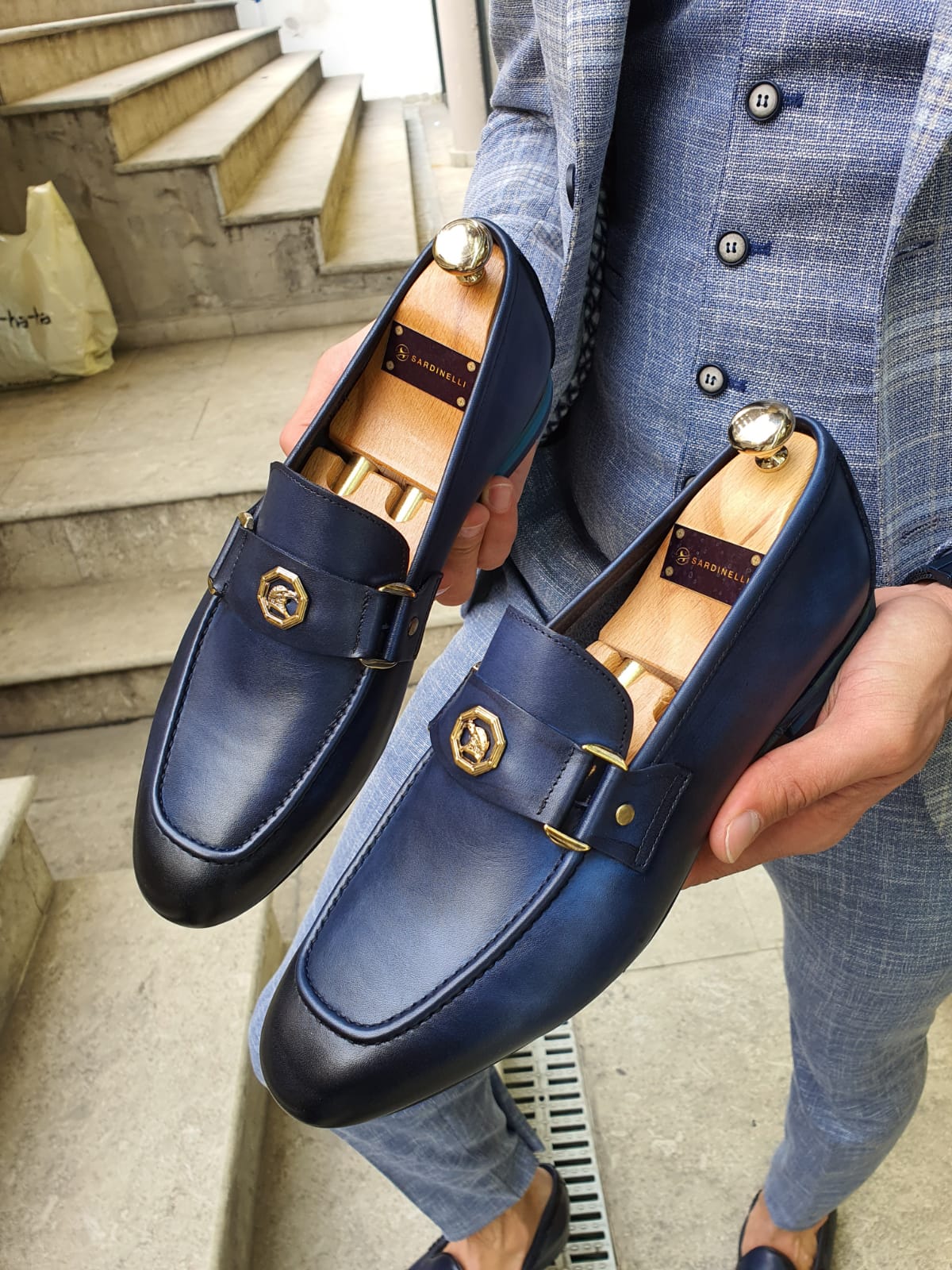 NAVYBLUE SARDINELLI CLASSIC WITH BUCKLE DETAIL LEATHER LOAFER