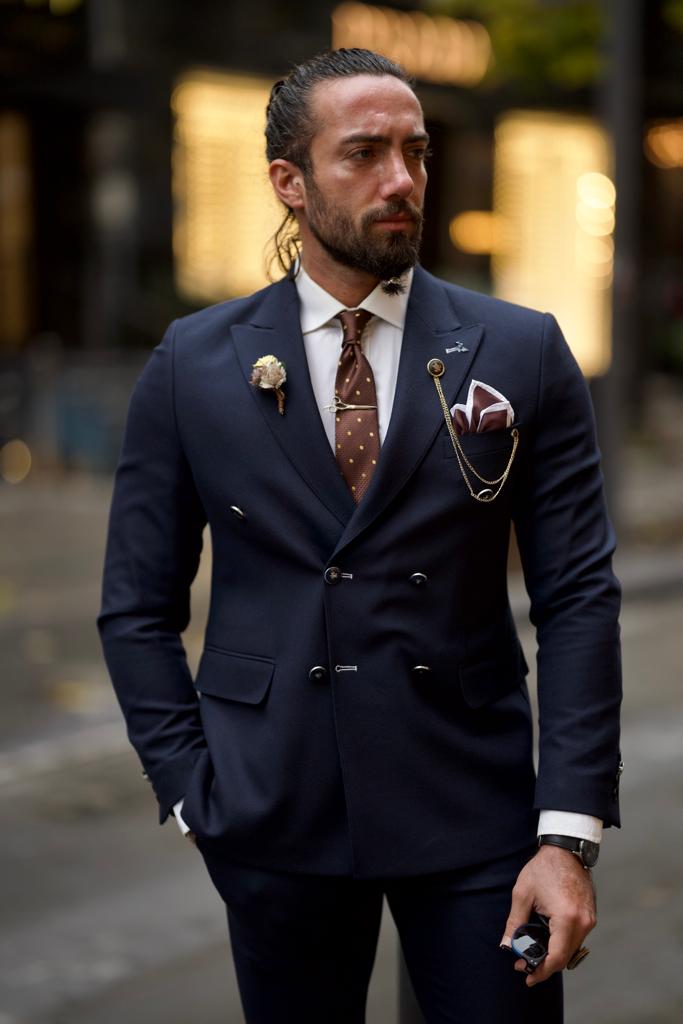 DARKBLUE SLIM-FIT DOUBLE BREASTED SUIT