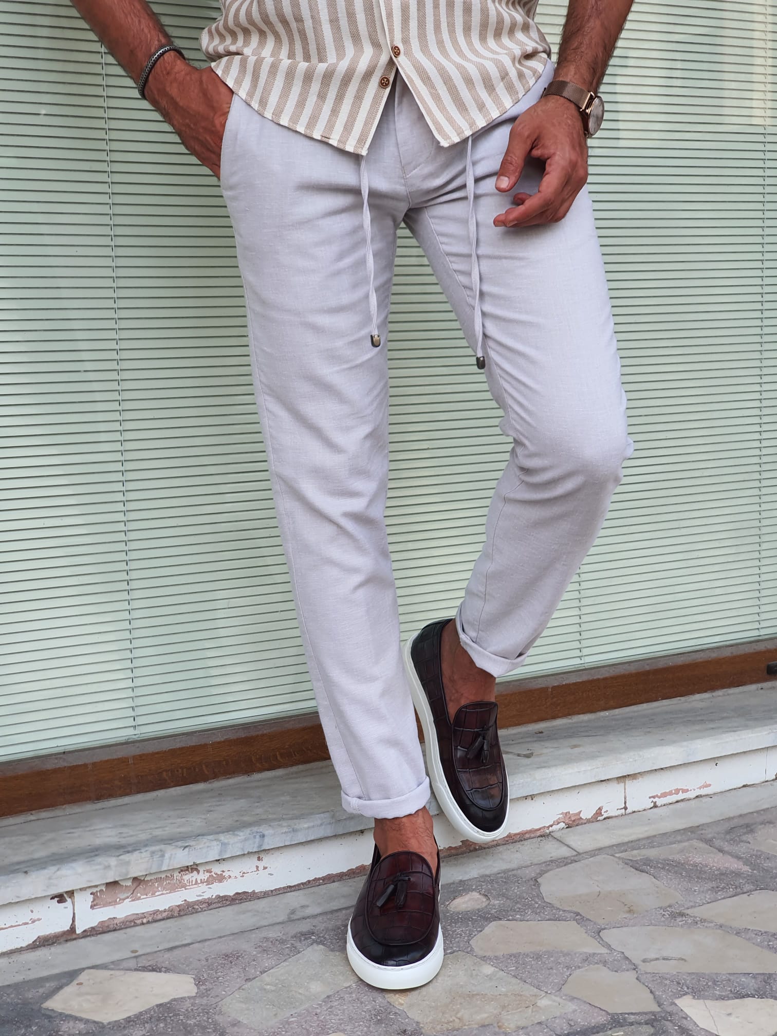 LIGHT BEIGE SLIM-FIT SPECIAL EDITION* WITH ROPE DETAIL PANTS