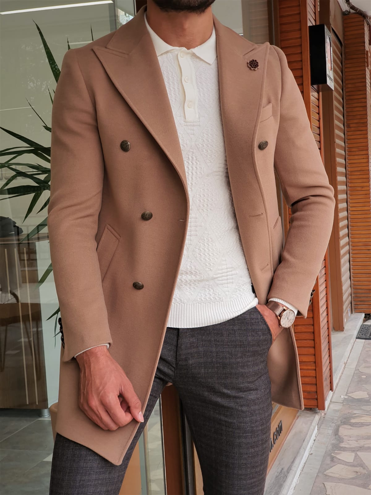 BEIGE SLIM-FIT SPECIAL EDITION* DOUBLE BREASTED WOOL COAT