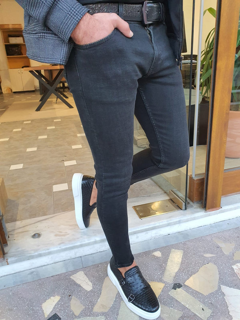 BLACK SLIM-FIT GENTLEMEN PLAID PANTS – WearManStyle