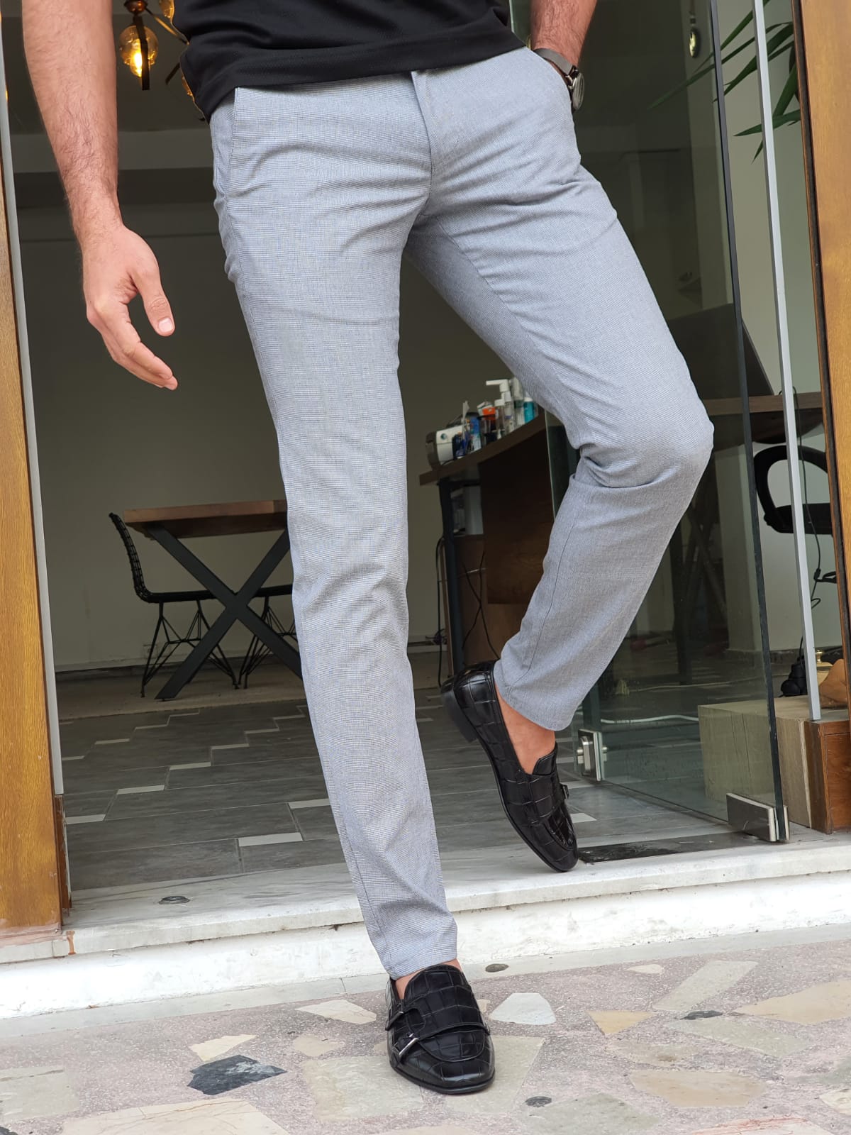 GRAY SLIM-FIT SPECIAL PRODUCTION* SIDE POCKET COTTON PANTS