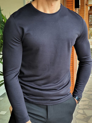 NAVYBLUE SLIM-FIT LONG SLEEVE COMBED COTTON KNIT