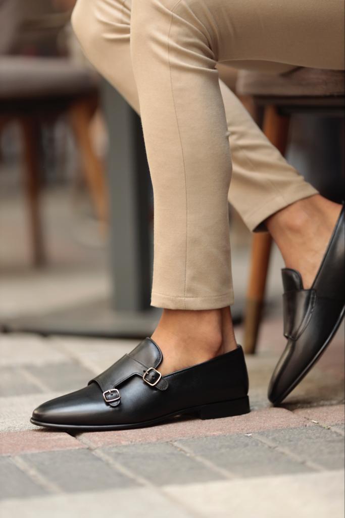 ONYX DOUBLE-BUCKLE LOAFERS