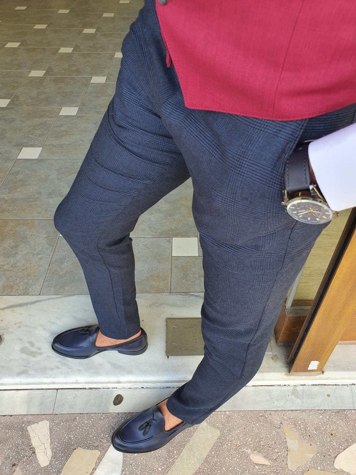 NAVYBLUE SPECIAL EDITION* PLAID COTTON PANTS