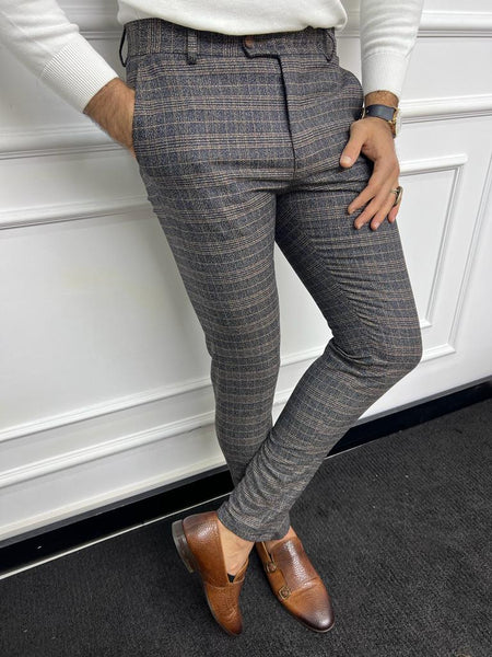 Buy Men Grey Regular Fit Check Flat Front Formal Trousers Online - 729934 |  Louis Philippe