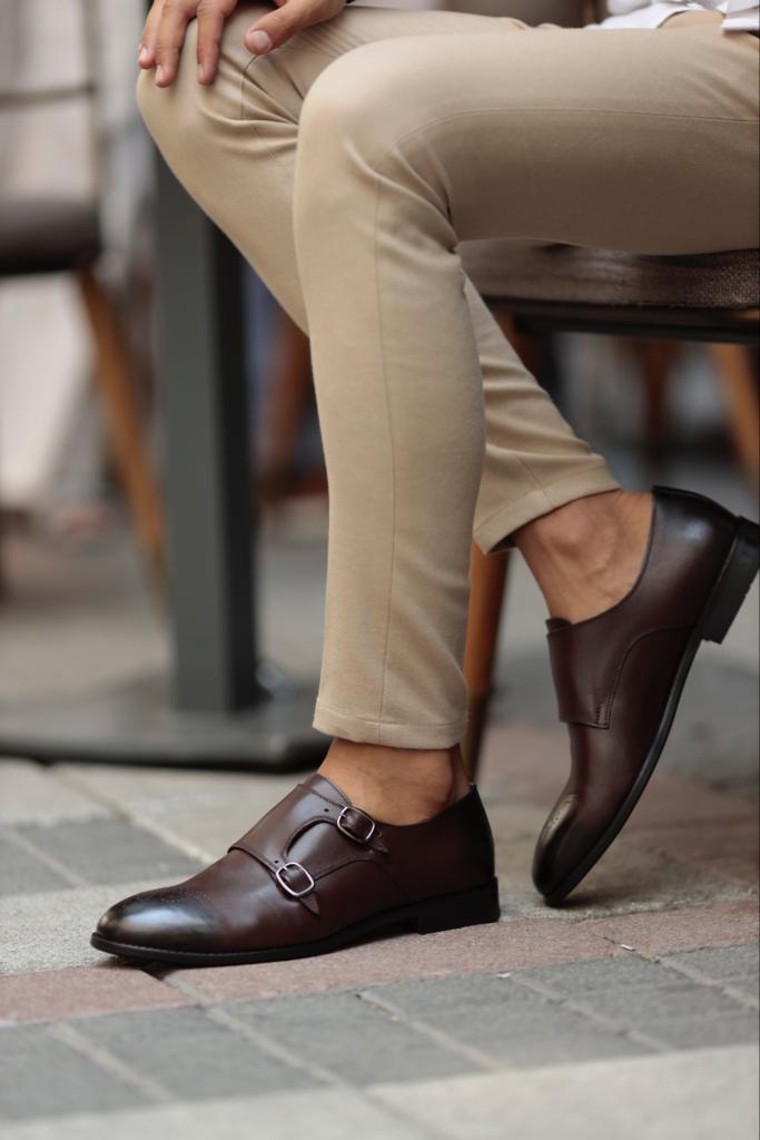 UMBER MONK STRAP LEATHER SHOES