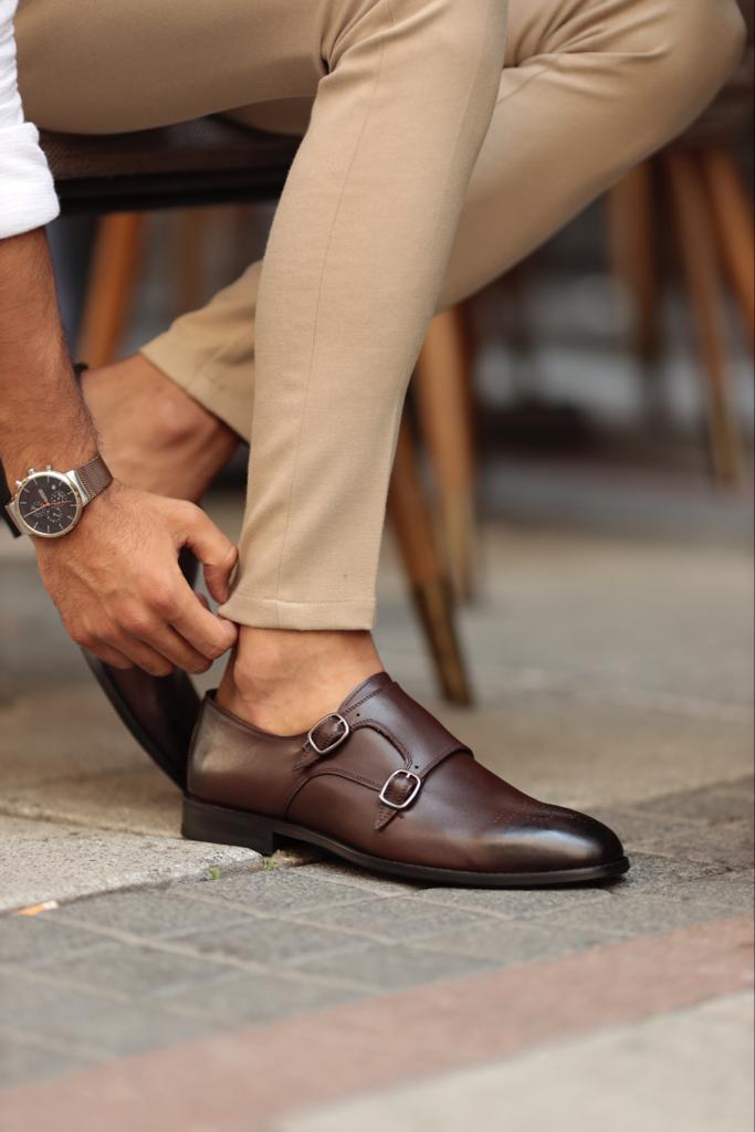 UMBER MONK STRAP LEATHER SHOES