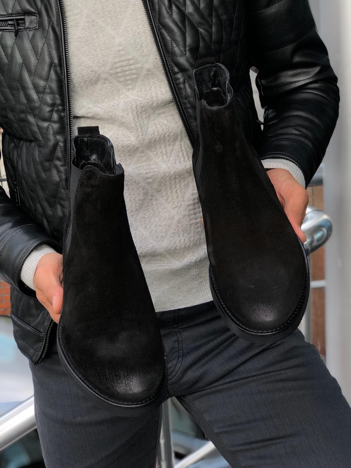 SUADE-LEATHER CLASSIC CHELSEA BOOTS BLACK