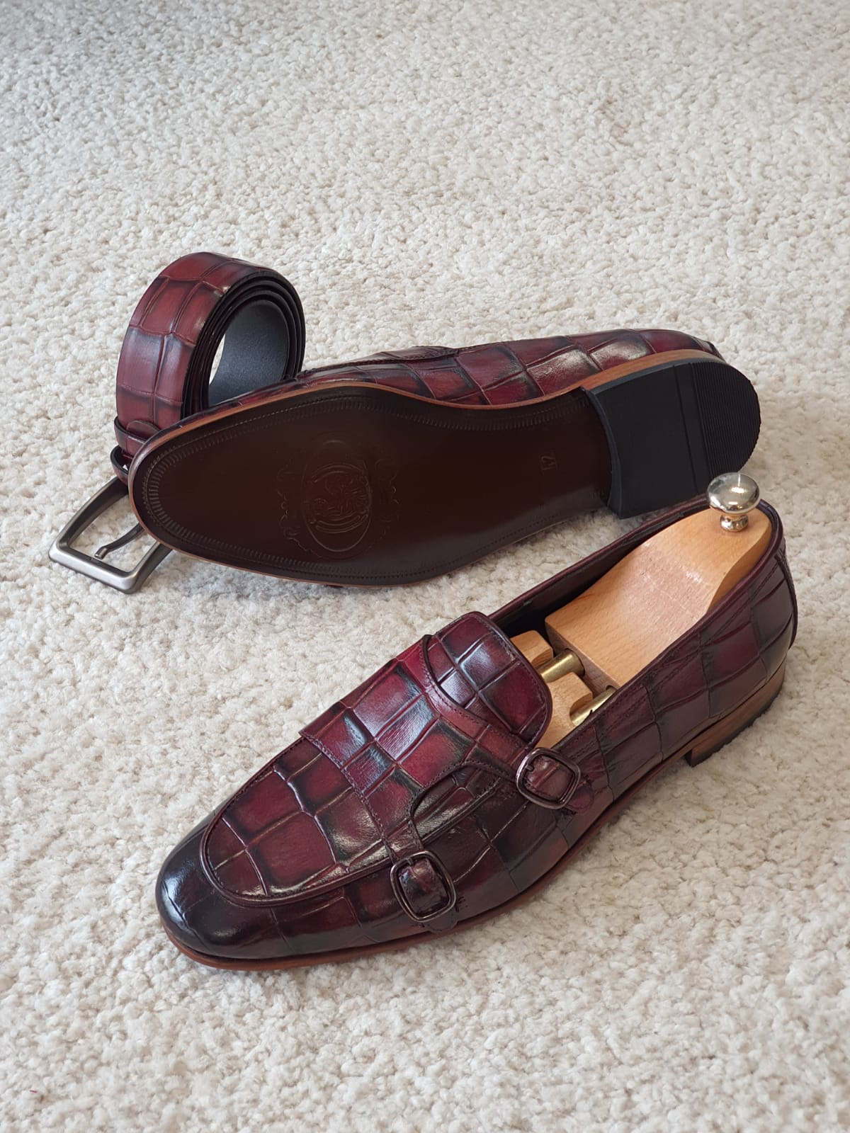 CLARET-RED SPECIAL EDITION* DOUBLE BUCKLE WITH CROCO LEATHER LOAFERS