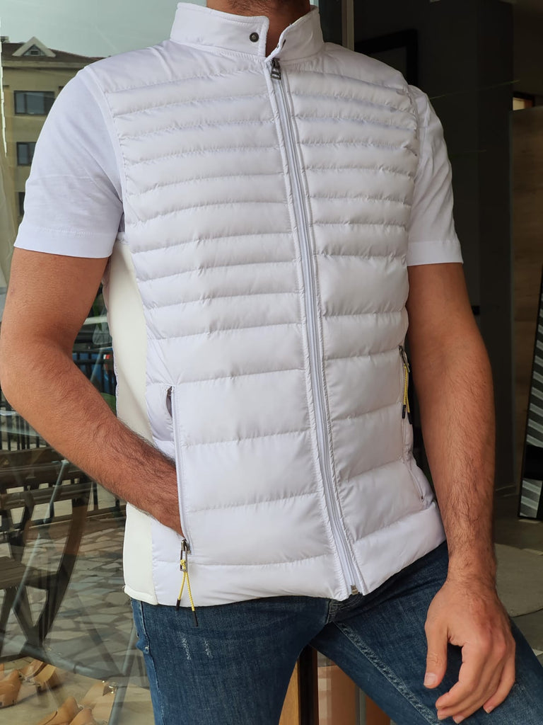 WHITE SLIM-FIT GOOSE DOWN PRINTED PUFFER VEST
