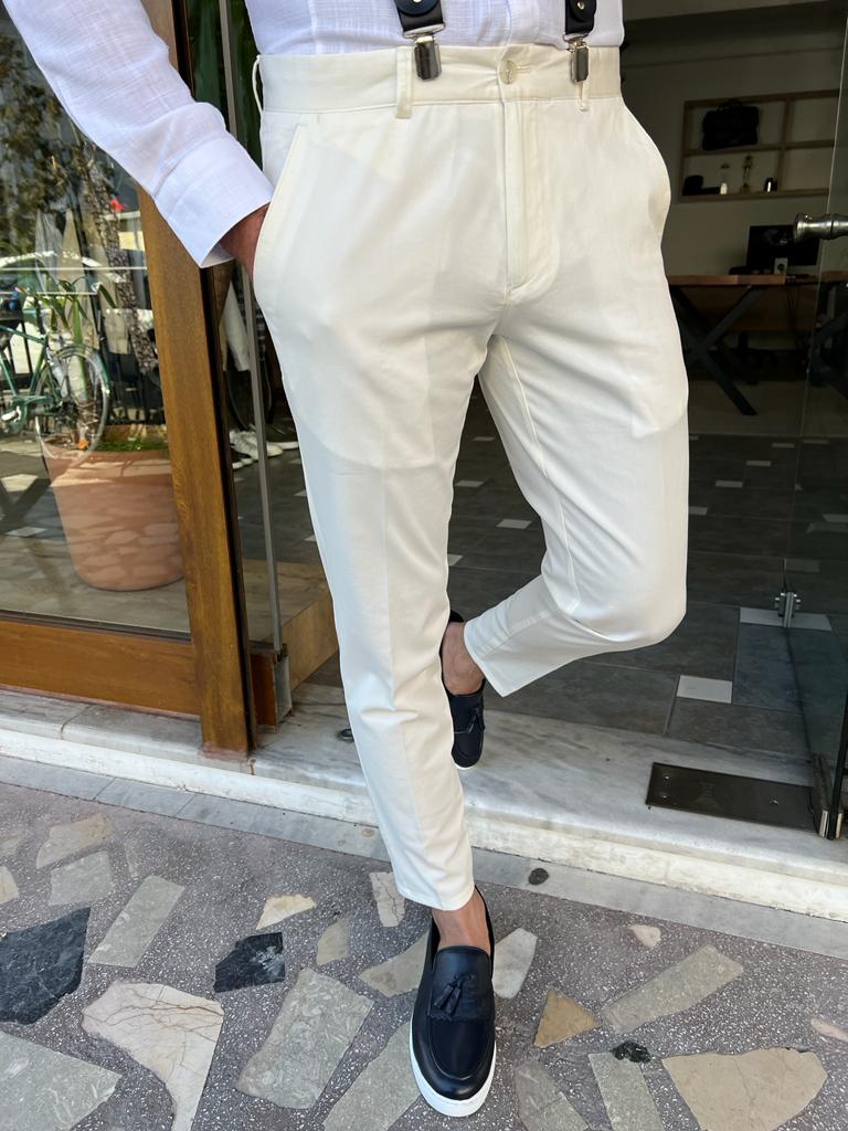 WHITE SLIM-FIT PORTOFINO CLASSIC PANTS